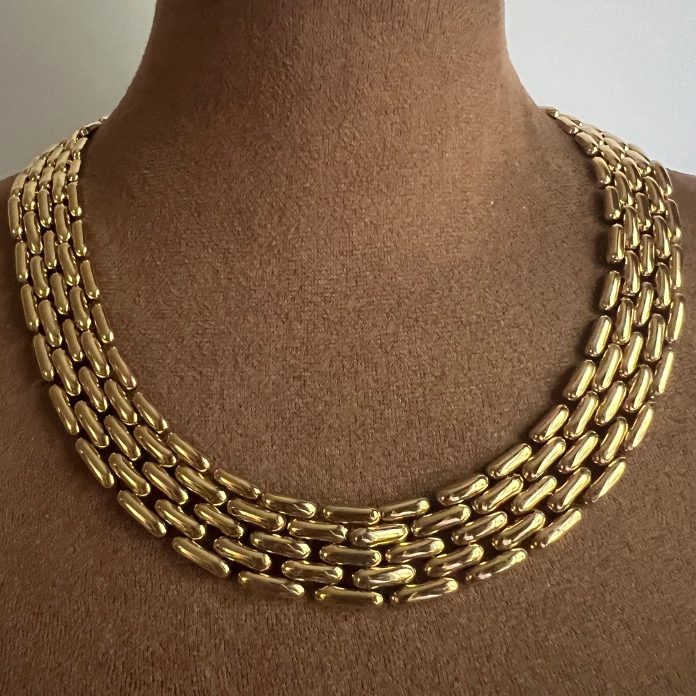 Vintage Gold Tone Chunky Triple Row Link Statement Necklace 20" Quiet Luxury